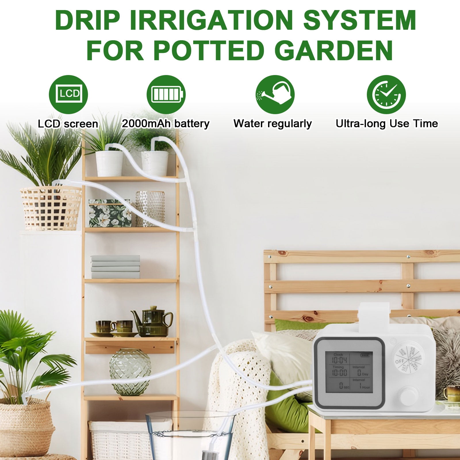 Eurhowing Automatic Drip Irrigation Kit for Potted Plants, 30-Day Adjustable Watering System with Digital Timer, DIY Indoor Plant Waterer for 20 Pots
