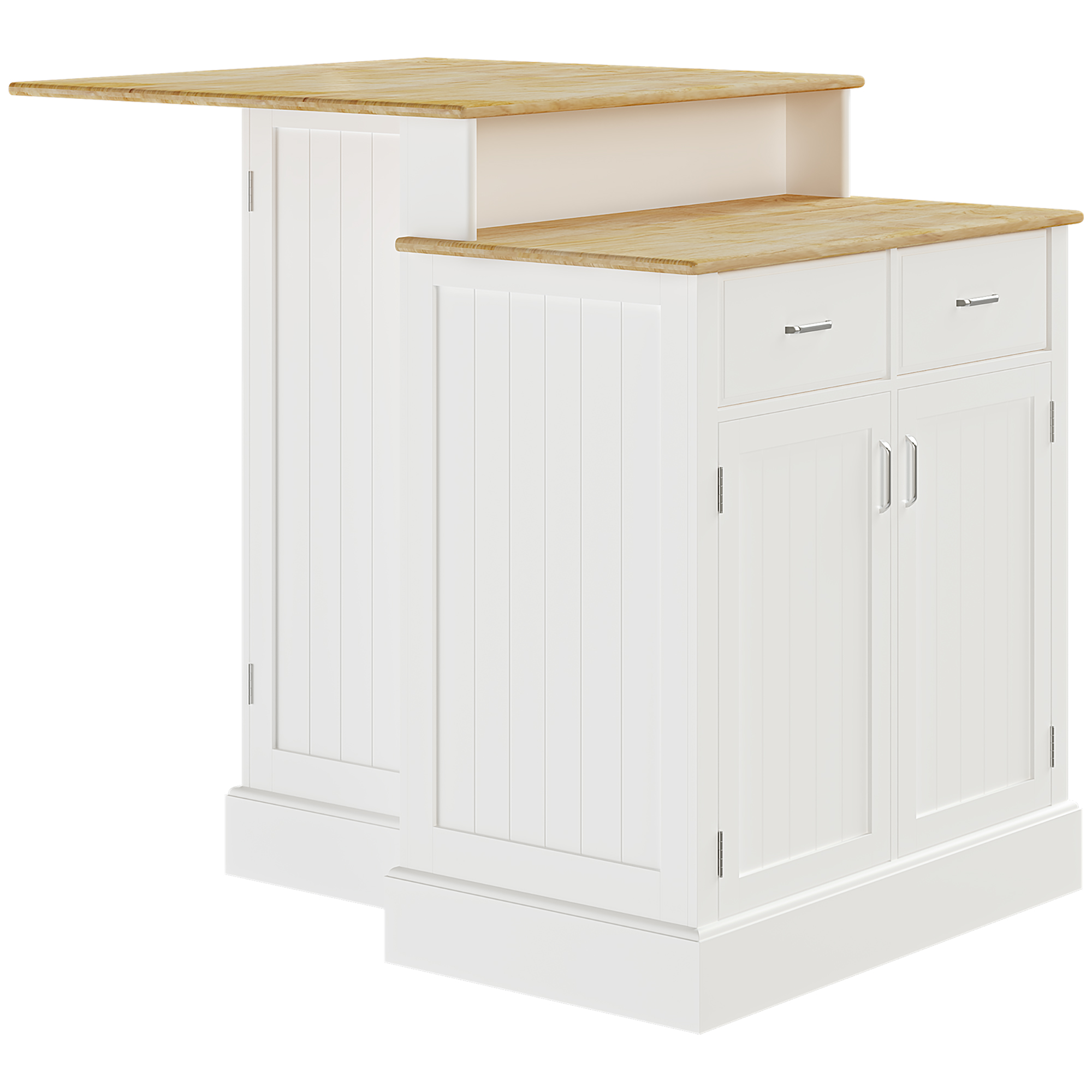 Kitchen Island with Storage and 2Level Rubber Wood Butcher Block Table