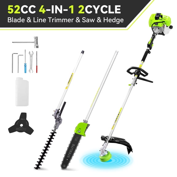 Steelite 52cc 4 in 1 Gas Powered Weed Wacker, 2-Stroke Multi-Functional Grass String Trimmer with Hedge Trimmer, Cordless Brush Cutter, Pole Saw for Tree Trimming,Weed Eater for Patio & Lawn