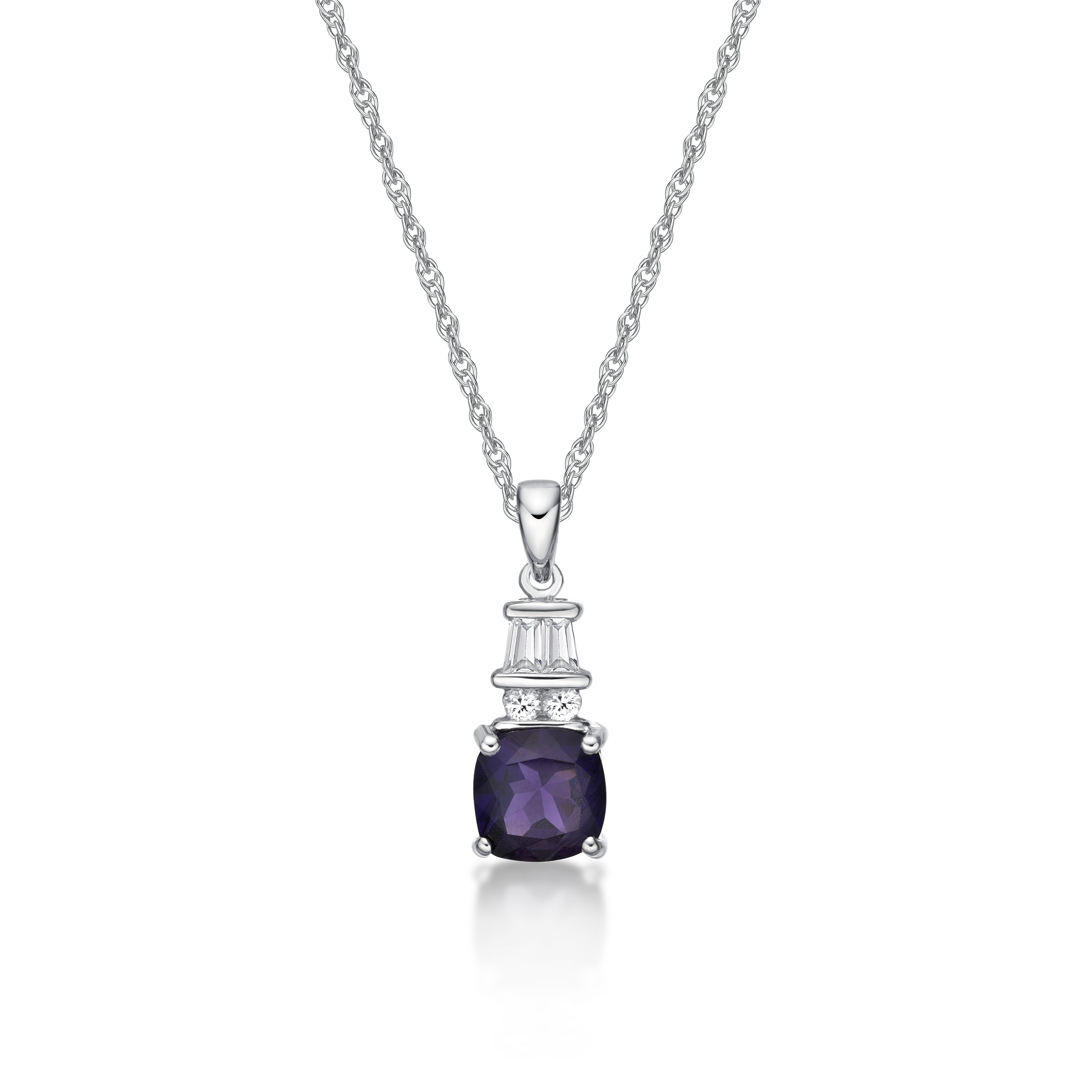 Jay Heart Designs 925 Sterling Silver Genuine Amethyst and Created White Sapphire Pendant with 18" Chain