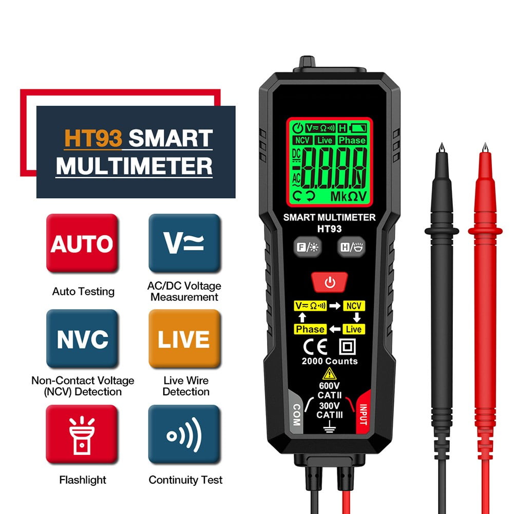 Habotest Ht93 Digital Multimeter Voltage Tester 2000 Count Ac/Dc Voltmeter True Rms Ncv Phase Test Auto-Range Multimeter Smile Home