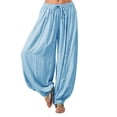 thumbnail image 2 of Lroveb Palazzo Pants for Women Plus Size,High Waisted Baggy Hippie Gypsy Boho Pants, Size Solid Color Casual Loose Pants Yoga Trousers Blue, 2 of 9