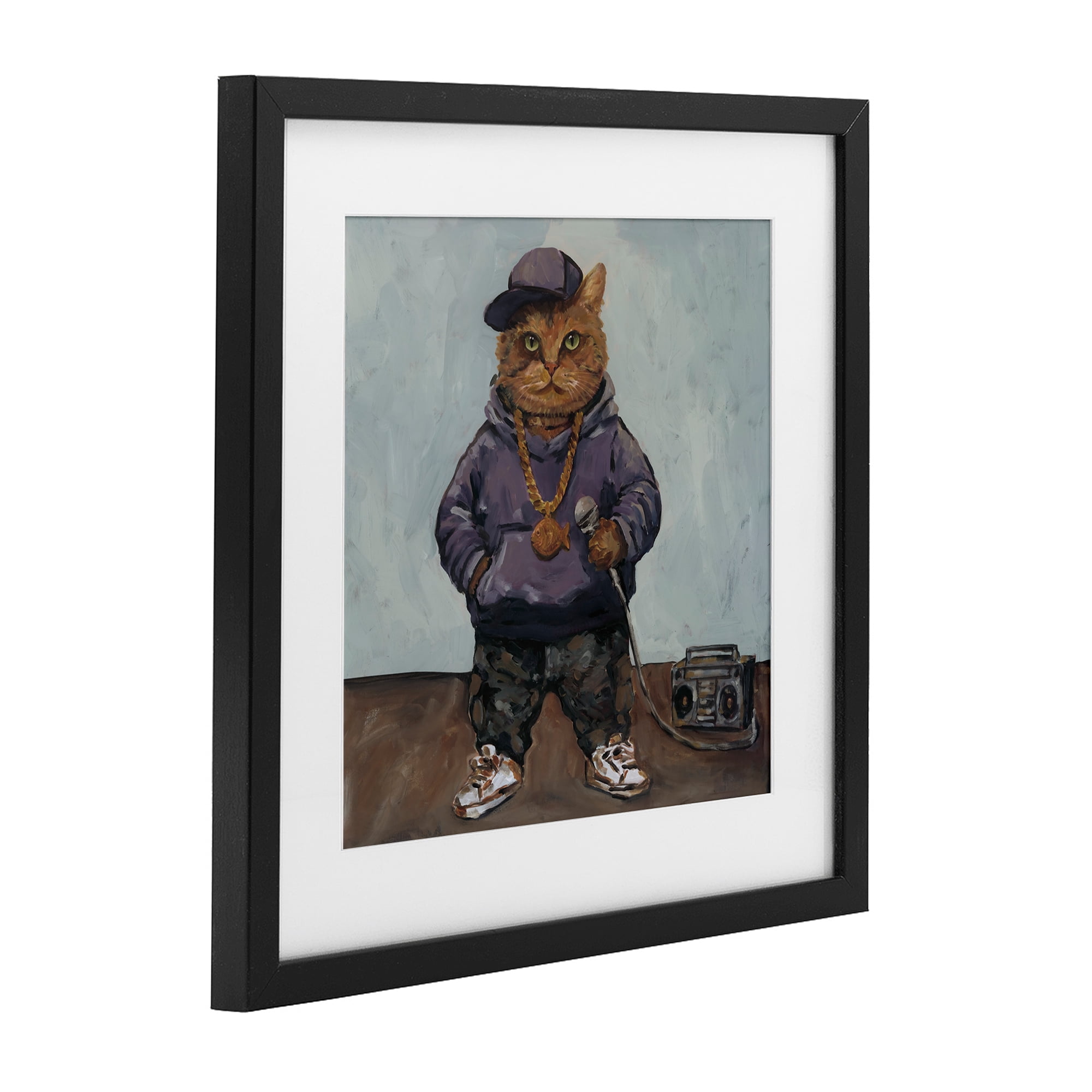 Stupell Industries Urban Hip-Hop Cat Black Framed Print Under Glass, design by Studio Bautista