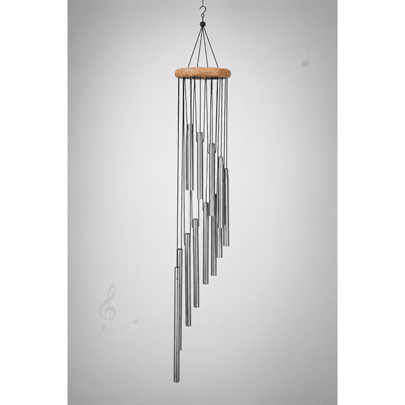 Wind Chimes 18 Tube Aluminum 25.6 in Spiral Design with Hardwood Top for Porch Garden, Silver