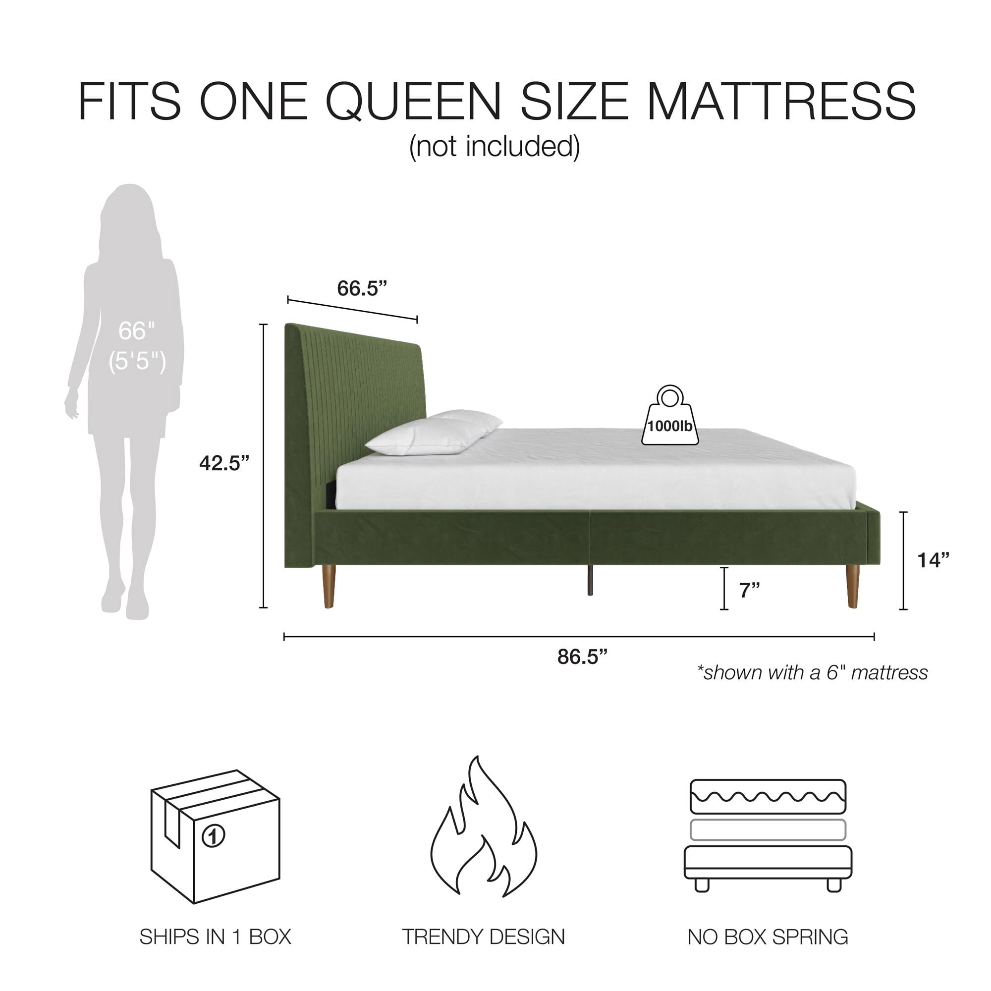 Mr. Kate Daphne Upholstered Bed with Vertical Channel Tufted Headboard, Queen, Olive Green Velvet