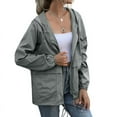 thumbnail image 2 of Women Waterproof Windbreaker Jacket, Lightweight Drawstring Hooded Outdoor Rain Jacket with Pockets, Casual Zip Up Front Jacket for Women Light Gray Large, 2 of 5