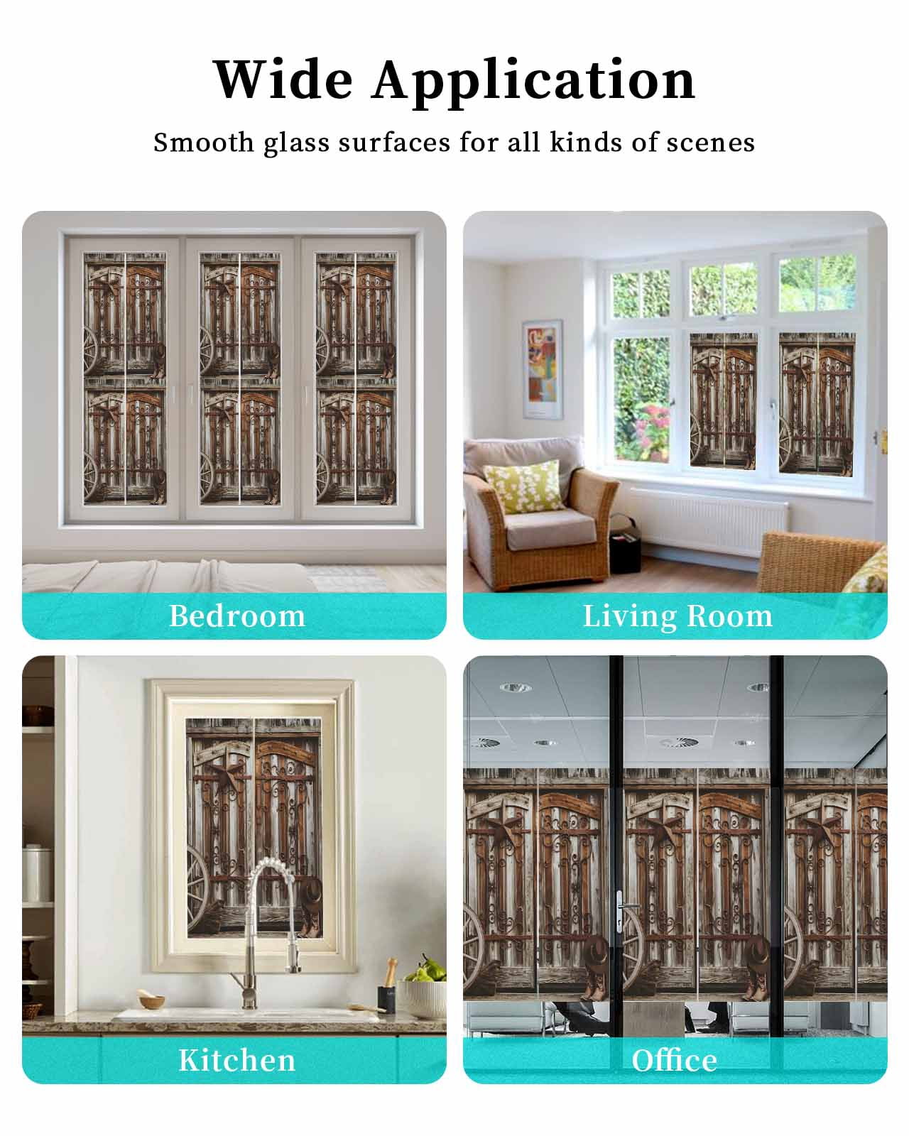 Window Privacy Film Retro Brown Door Stained Glass Window Film Decorative Sun Block Window Cover Farmhouse Vintage Wooden Door Window Clings Static Adhesive Sticker for Bathroom 29.5"x118"