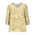 thumbnail image 4 of Zysthvn Tunic Casual Summer Tops for Women 3/4 Sleeve Floral Women Shirt Breathable V-Neck Loose Fit, 4 of 5