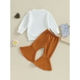thumbnail image 4 of Bagilaanoe 2Pcs Baby Girl Clothing Sets Toddler Letters Print Long Sleeve Sweatshirt Tops + Flare Trousers 6M 12M 18M 24M 3T 4T Kids Fall Pants Set, 4 of 8