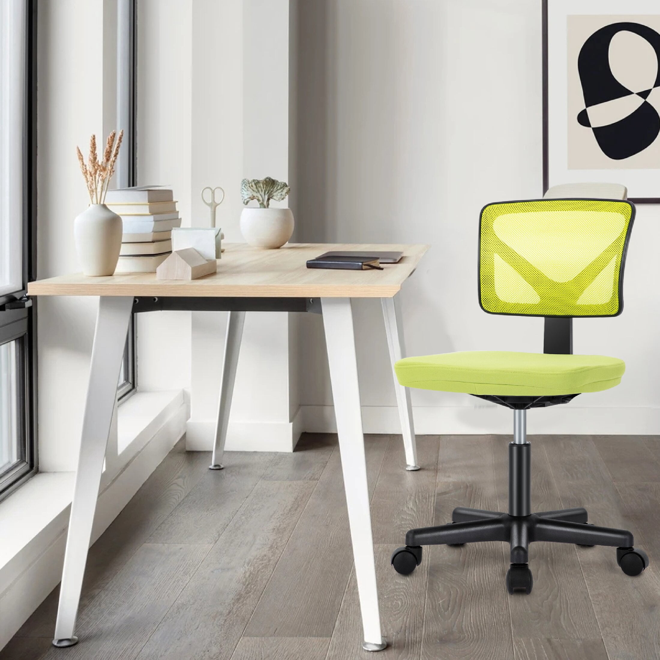 CONCETTA Armless Office Computer Desk Chair, Ergonomic Low-Back Mesh Rolling Work Swivel Chairs with Wheels, Green