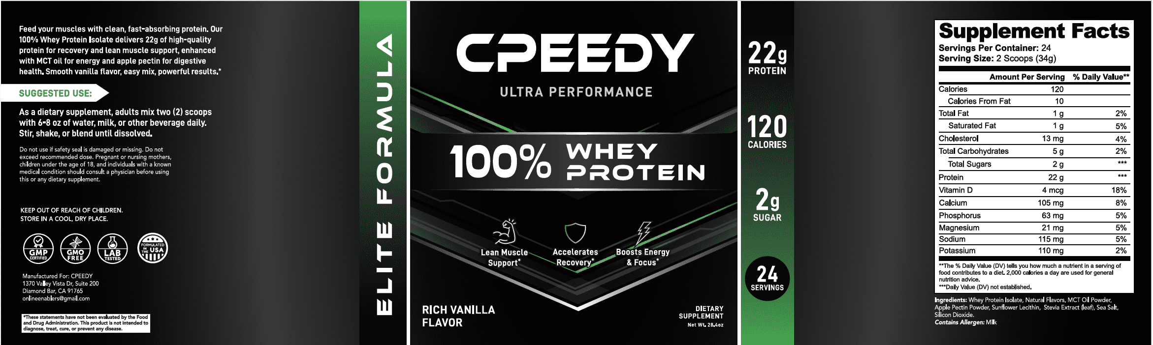 CPEEDY Advanced 100% Whey Protein Isolate Powder – Vanilla