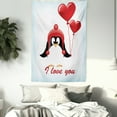 thumbnail image 3 of Valentines Tapestry, Happy Birthday Balloons I Love You Lettering Cute Funny Penguin Image, Wall Hanging for Bedroom Living Room Dorm Decor, 60W X 80L Inches, Red Black Baby Blue, by Ambesonne, 3 of 5
