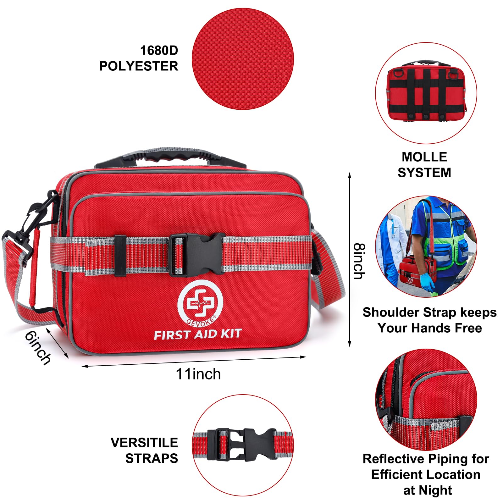 Professional 500 Piece Emergency First Aid Kit For Home  Car Travel Camping Truck Hiking Sports Office Vehicle & Outdoor Emergencies - Large