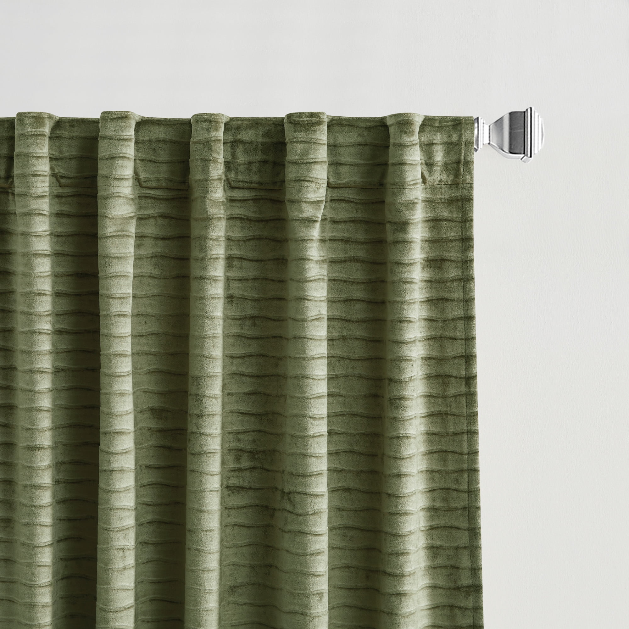 Martha Stewart Wave Embossed Velvet Curtain Panel Pair, Olive, Pole Top/Back Tab, Room Darkening, Indoor, Adult, 2 Piece Set, 37" x 84"