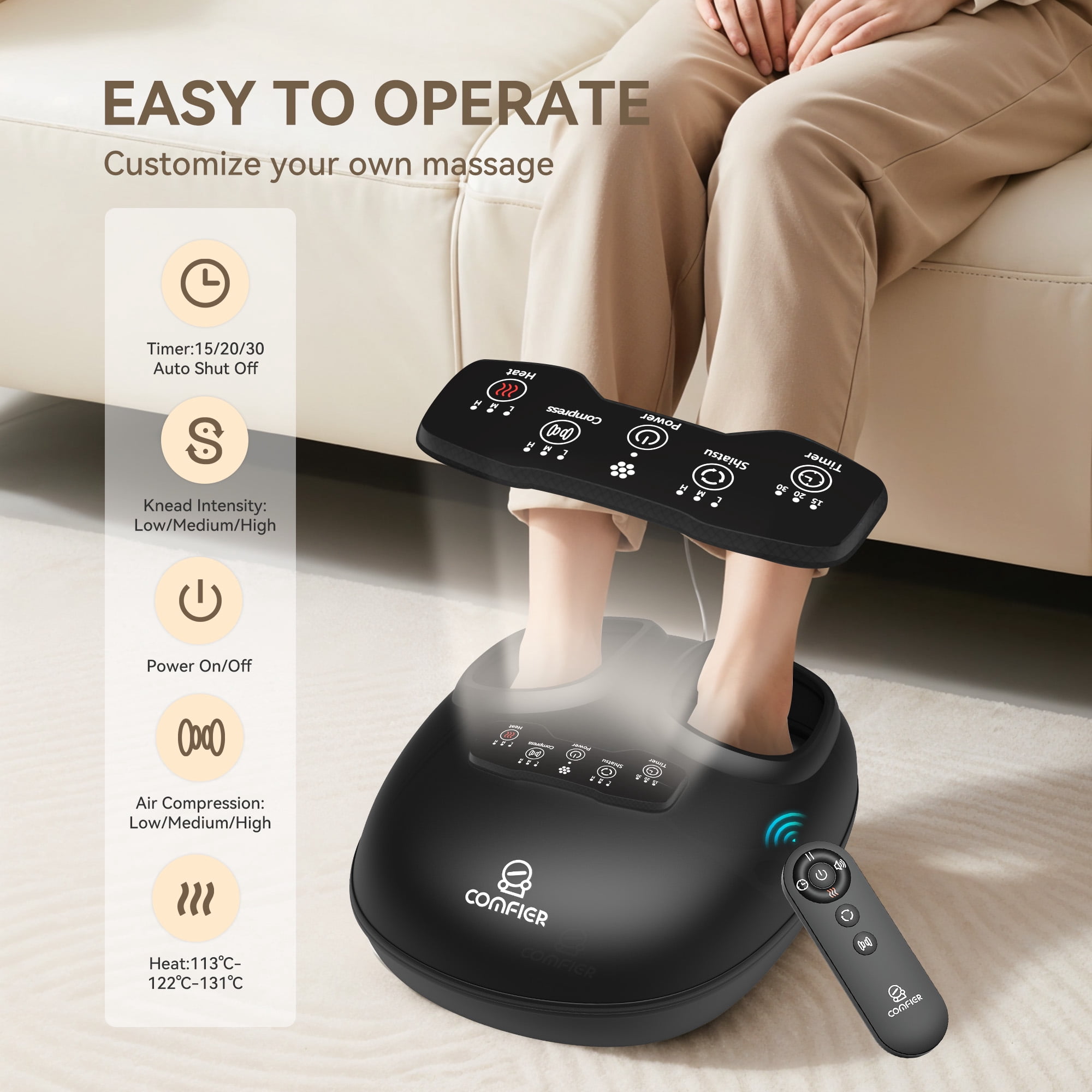 Shiatsu Foot Massager with Heat, COMFIER Feet Massage Machine for Neuropathy Plantar Fasciitis, Size 14
