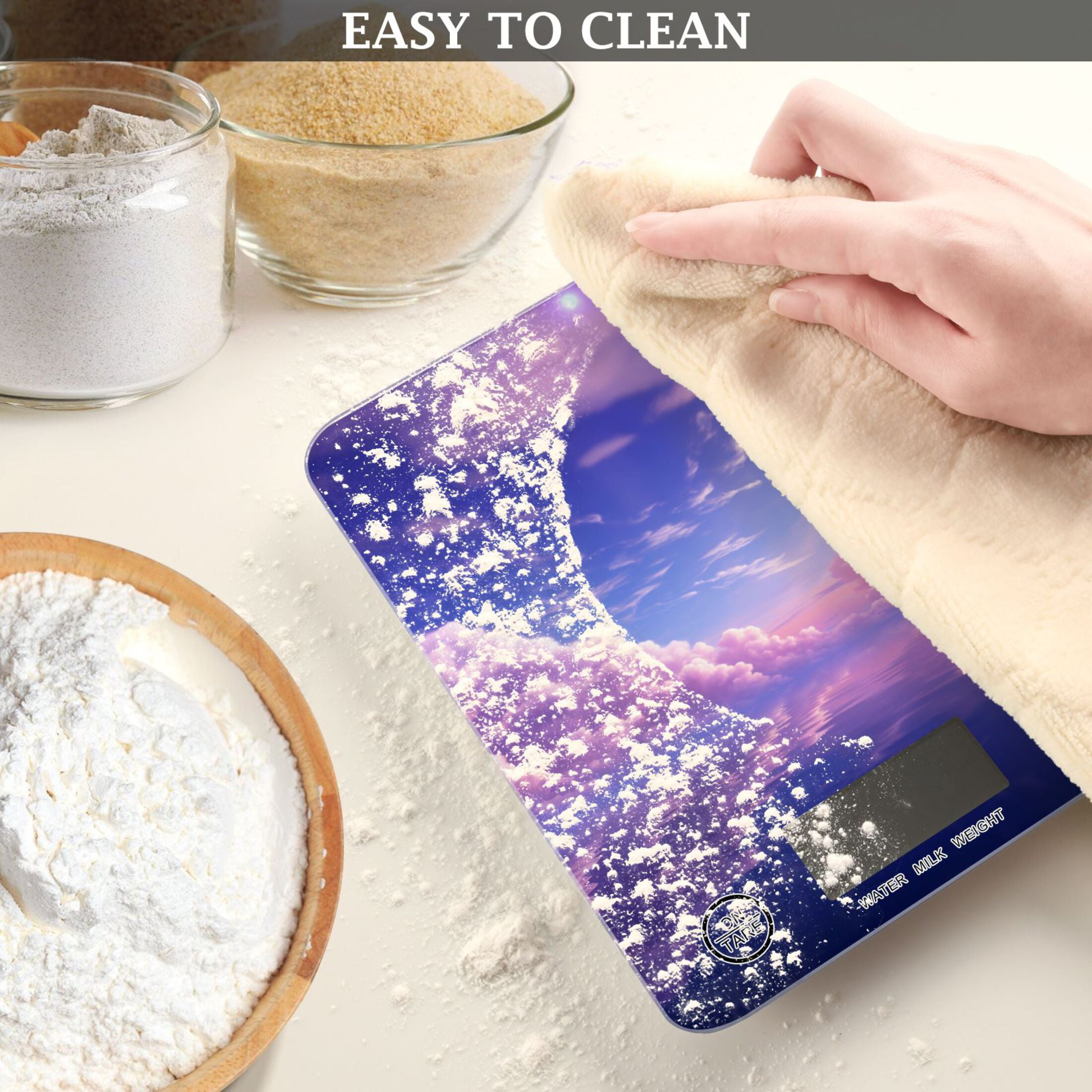 Purple Starry Sky Food Scale Digital Kitchen Scale Waterproof Tempered Glass Tare Function 11 lb for Baking Cooking Meal Prep