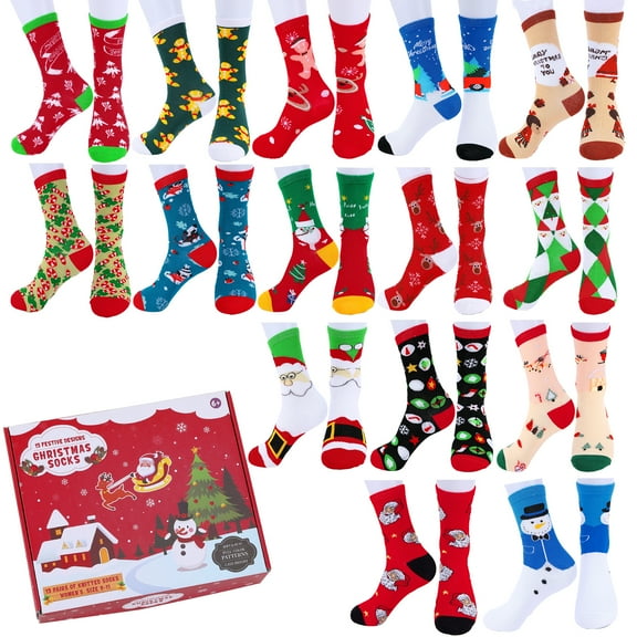 15 Pairs Crew Christmas Holiday Socks，Cozy Funny Cotton Knit Xmas Soft Socks,Colorful Festive Design for Man Woman Girls Winter Novelty Christmas Gifts with Gift Box