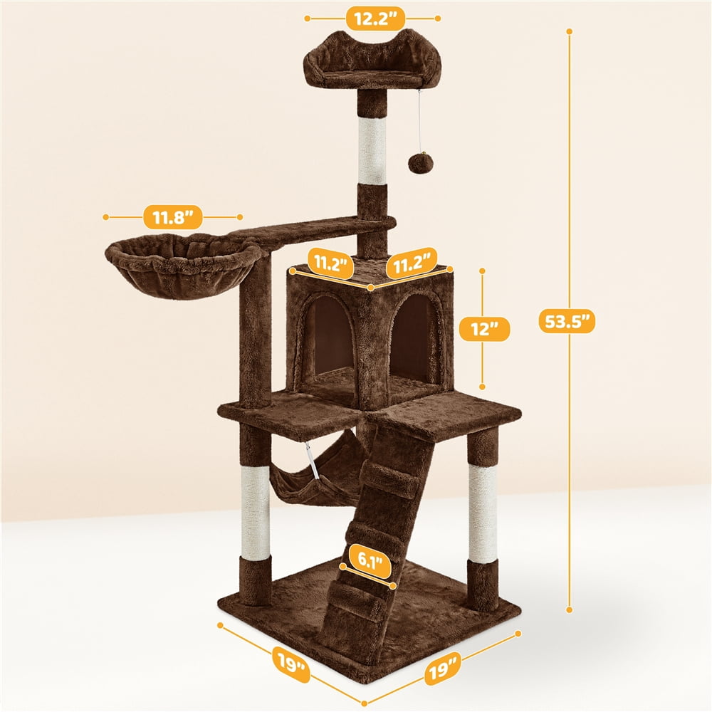 Yaheetech 53.6'' H Multilevel Cat Tree with Ladder, Condo, and Basket, Brown