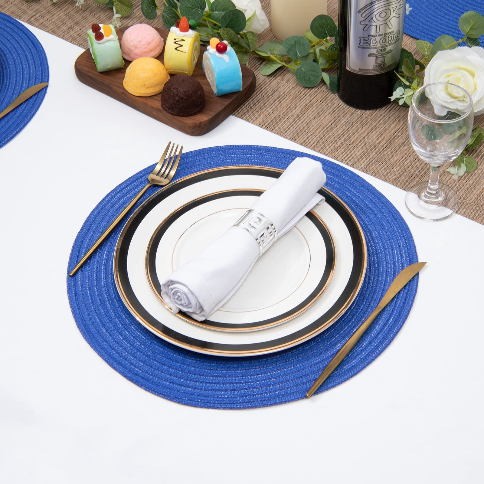 Round Placemats Set of 6 Woven Braided 15 inch Circle Placemat for Dining Tables Kitchen Table Mats Washable