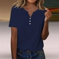 thumbnail image 2 of Pxiakgy Women’S Short Sleeve Henley T Shirts Women's Fashion Casual Solid Color Button Short Sleeve Top T Shirt Button Down Loose Fit Tops V Neck Ribbed Knit Shirts Navy L, 2 of 7