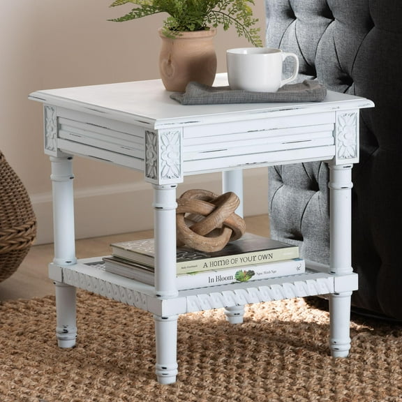 Baxton Studio Jeanne Traditional End Table, 2-Tier, White