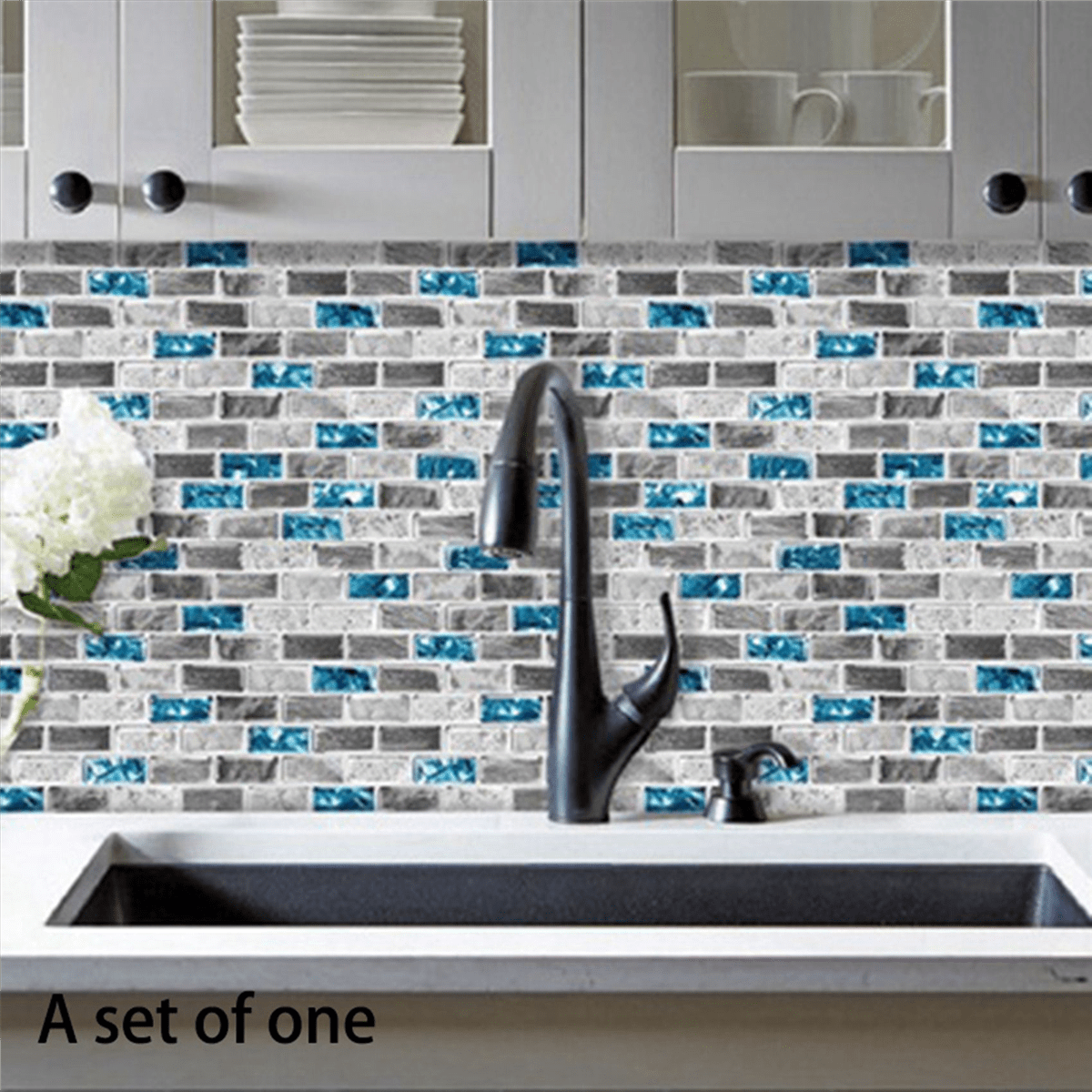 5X Vivid Tiles Blue Peel and Stick 3D Brick Effect Waterproof Kitchen Backsplash Decor Self Adhesive Wallpaper