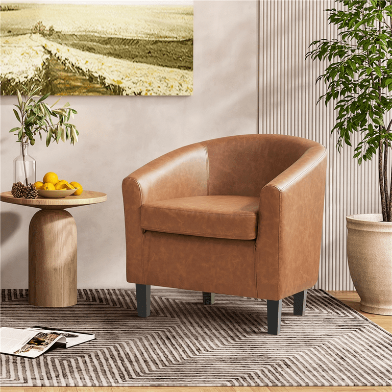 Faux leather sale barrel accent chair