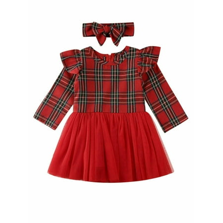 

Christmas Toddler Baby Girl Xmas Plaid Clothes Princess Party Tutu Dress Outfits