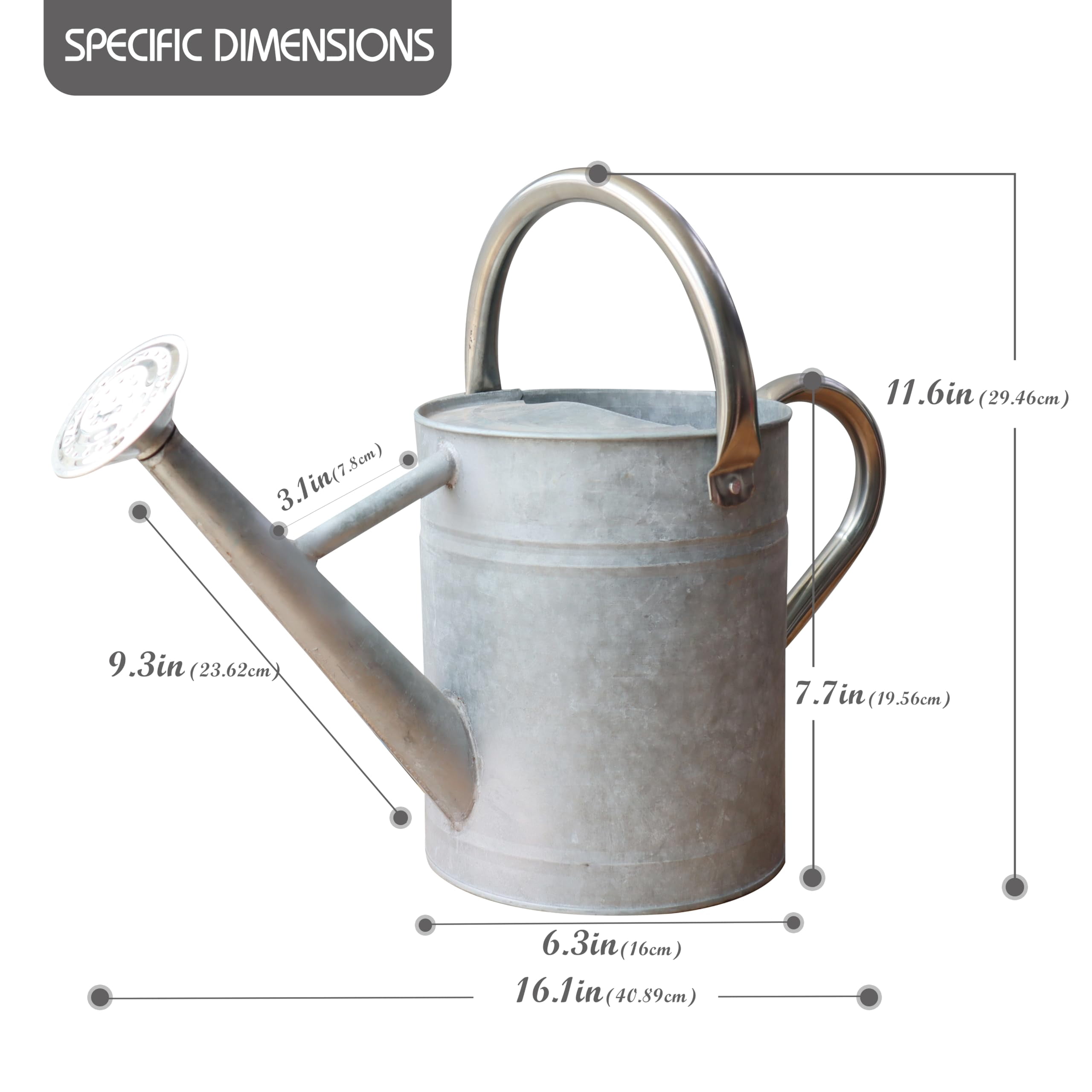 Metal Watering Can for Outdoor and Indoor Plants, Watering Can Decor, 1 Gallon - 004 ZINC STAINLESS STEEL HANDLE