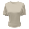 thumbnail image 4 of TrendOFT Womens Crew Neck Half Sleeve Ruched Shirts Summer 2026 Casual Cinched Waist Crop Tops Beige L, 4 of 5