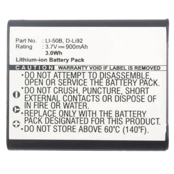 Batteries N Accessories BNA-WB-DLi92 Digital Camera Battery - Li-Ion, 3.7V, 900 mAh, Ultra High Capacity Battery - Replacement for Pentax DL-i92 Battery
