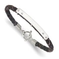 thumbnail image 3 of Auriga Fine Jewelry 925 Sterling Silver Genuine Leather ID 8in Toggle Men's Bracelet, 3 of 6