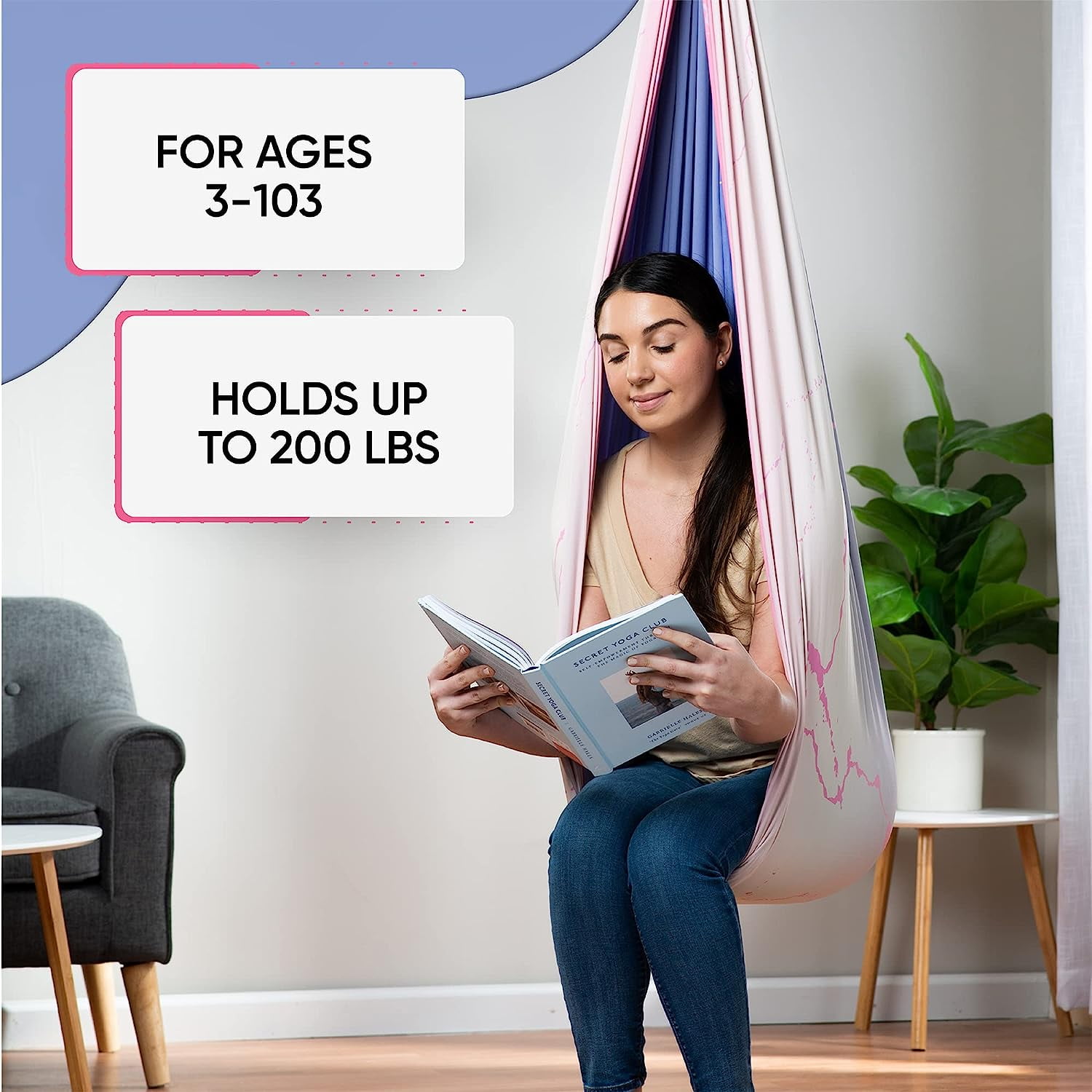 Friendly Cuddle Sensory Swing for Kids & Adults Cocoon Hammock, Pink and Purple