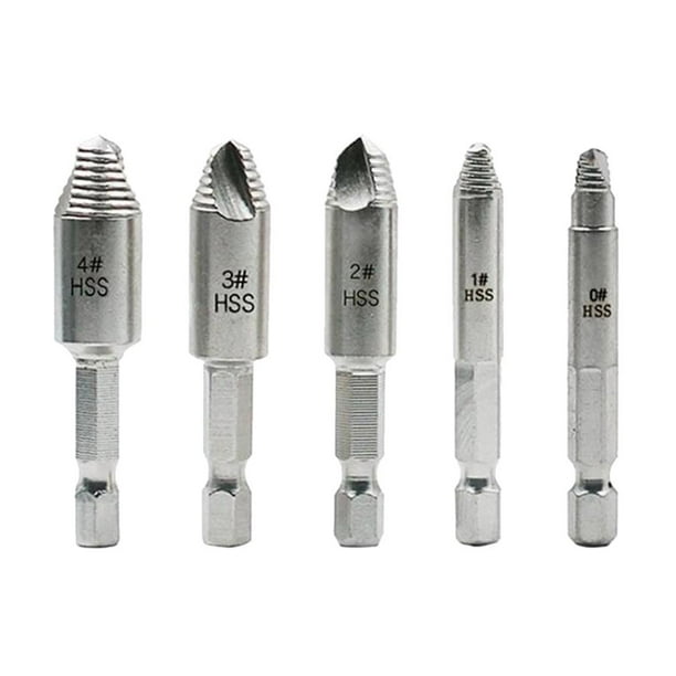 Herramienta extractora de tornillos de cabeza rota de acero de alta velocidad, fácil de quitar pelados (1 caja) 5 piezas Cola removedor de tornillos pelados