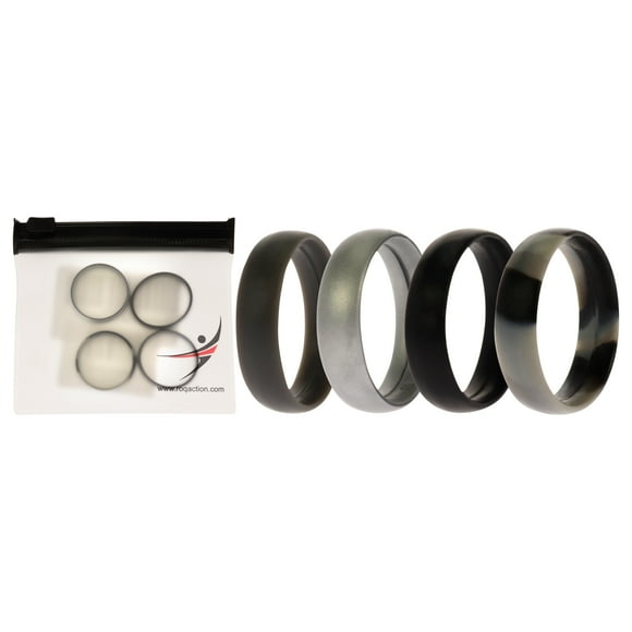 Juego de anillos lisos de silicona para bodas de 6 mm - Black Camo de ROQ para hombres - Anillo de 4 x 10 mm