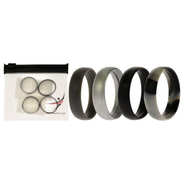 Juego de anillos lisos de silicona para bodas de 6 mm - Black Camo de ROQ para hombres - Anillo de 4 x 10 mm