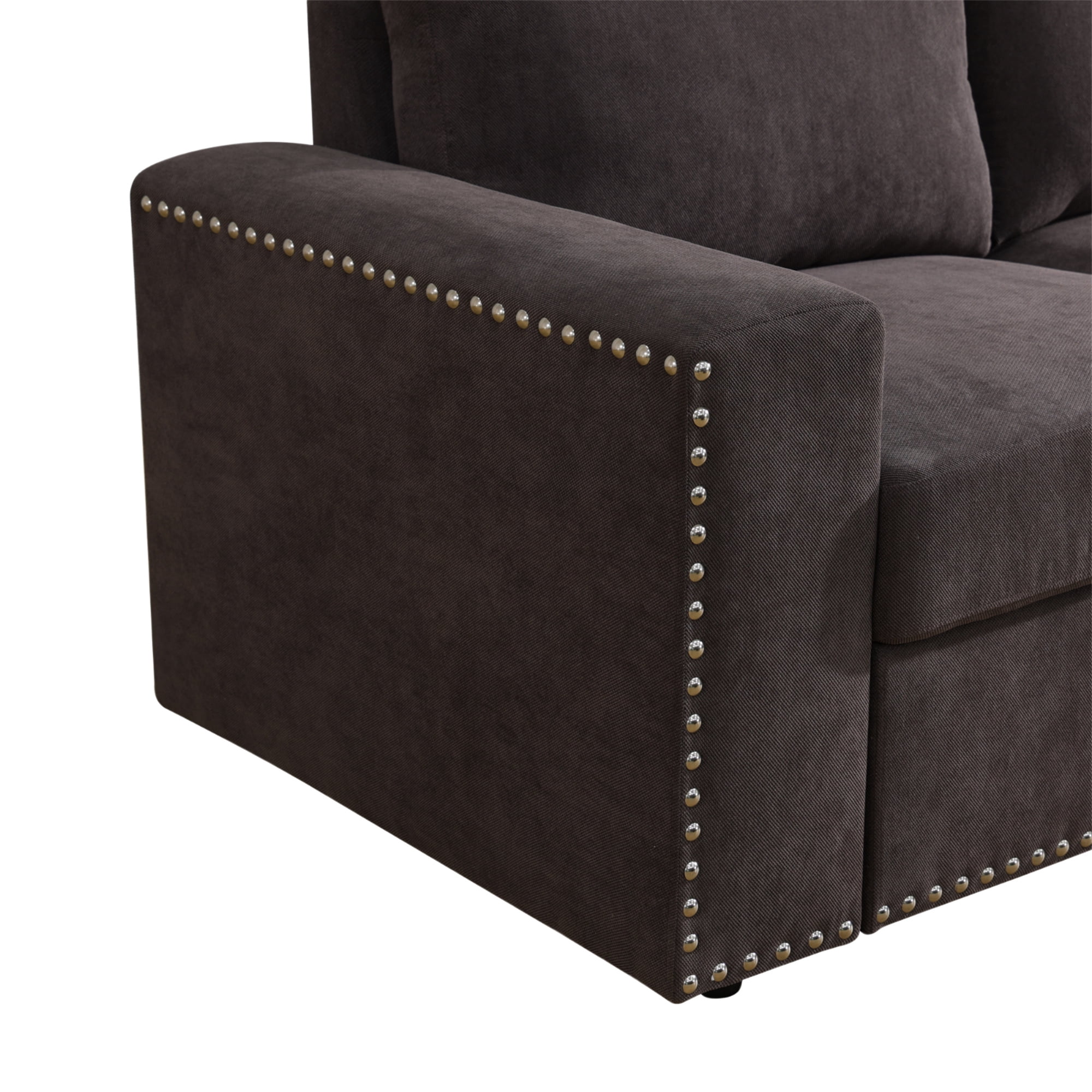 Aukfa 130" Oversized Sectional Sofa w/ Cupholder & Console 4 Seat Couch with Ottoman for Living Room, Brown
