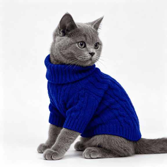 Winter Warm Knitted Pet Sweater Classic Turtleneck Cable Knit Pullover Clothes Cold Weather Apparel for Small Dogs Cats Chihuahua Yorkie Dachshund(Dark Blue‑L)