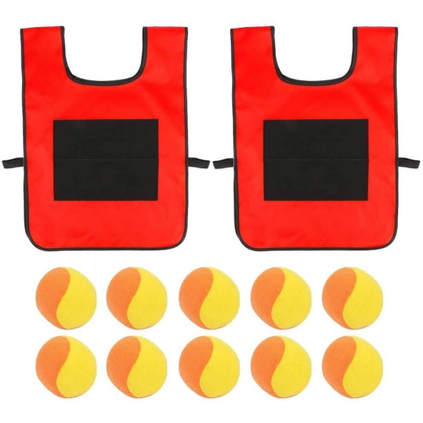 Juego de chaleco de bolas adhesivas, chaleco de bolas adhesivas de 2 piezas, juego de Dodgeball, con 10 piezas de bolas de algodón, para patio de juegos al aire libre para niños (rojo, 39 * 53 cm)