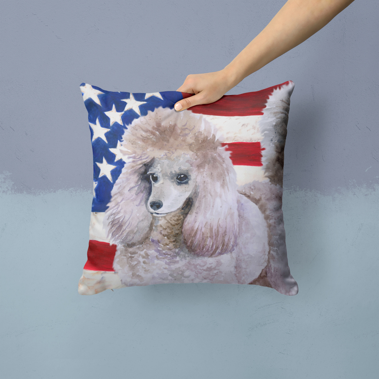 Carolines Treasures BB9665PW1414 Poodle Patriotic Fabric Decorative Pillow 14Hx14W multicolor