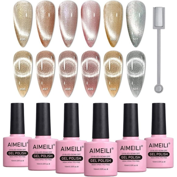 TRAHOO-9D Cat Eye Gel Nail Polish Soak Off U V LED Hema Free Gel Polish Colors for Nail Art DIY Gel Nail Manicure Kit Set Of 6pcs X 10ml - Kit Set 49