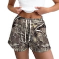 thumbnail image 2 of Women's Leopard Print Boxer Shorts Maple Leaf Print Elastic High Waist Drawstring Camo Shorts Pocketed Lounge Camouflage Workout Boxer Fashion Sweatshorts Camouflage Shorts,Brown S, 2 of 7