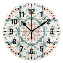 Yayeee 10" Wall Clock Battery Operated Quartz Round Silent Non-Ticking Home Decor,Green Geometric Pattern