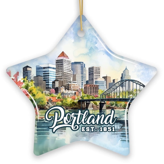 Portland City Skyline Ceramic Ornament, Oregon Travel Souvenir Christmas Decoration