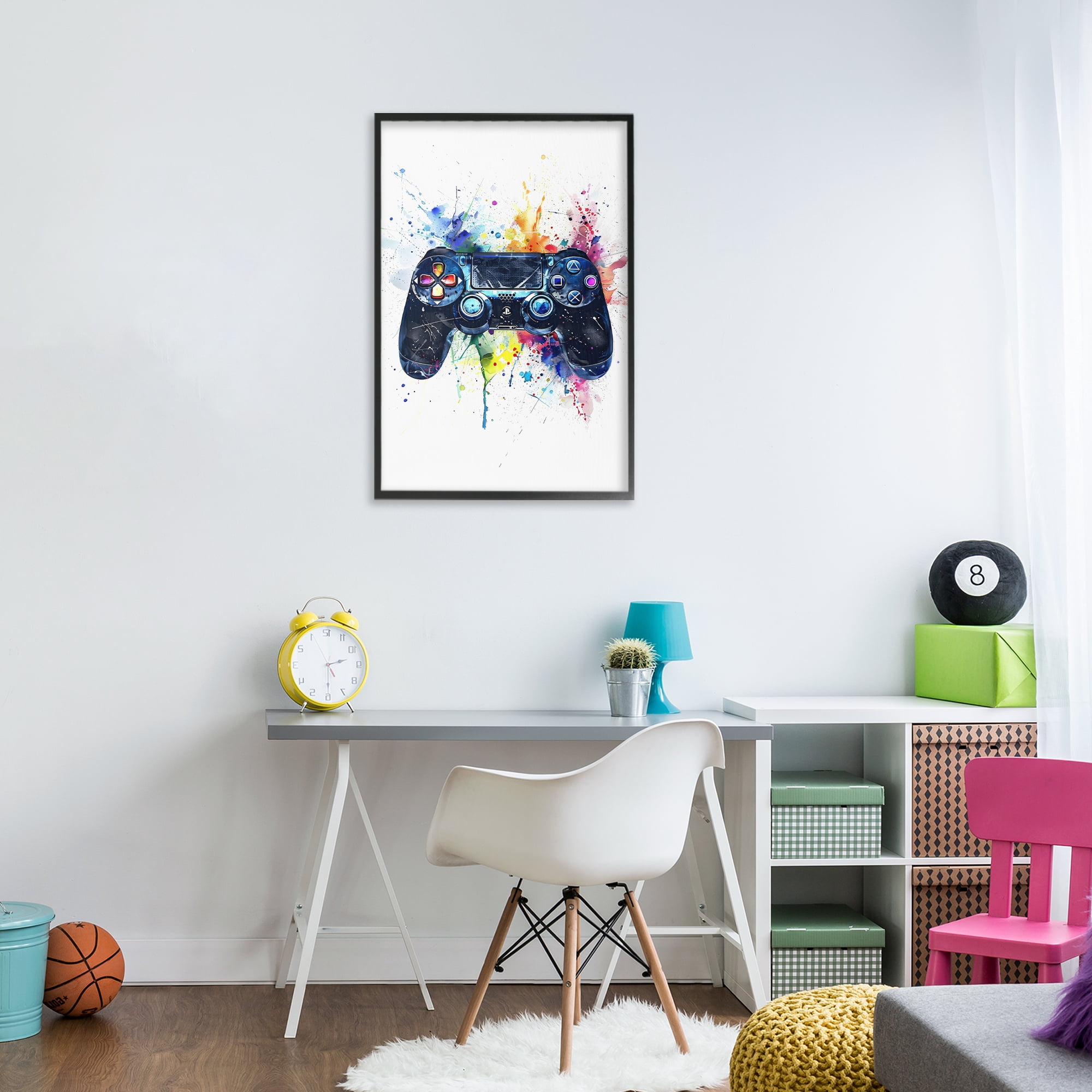 Stupell Industries Colorful Gaming Controller Splatter Black Framed Giclee Art, design by Creative Studio