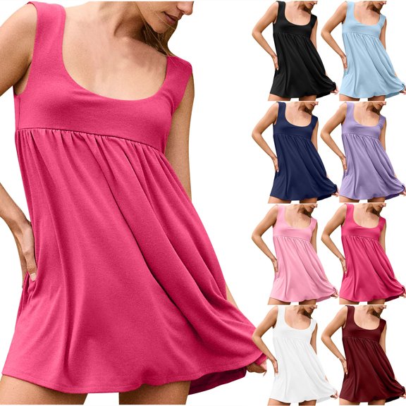HAOTAGS Summer Dresses for Women Polka Dot Round Neck Short Sleeve Causal Dress Pink Size M