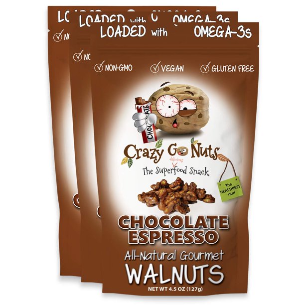 Crazy Go Nuts Sampler Pack - Candied & Salted Walnuts for Snacking, Flavored Snack Packs w/Omega 3 ALA & Vegan Protein - Maple, Banana, Coconut, Buffalo, Garlic Parm & Oatmeal Cookie - 4.5 o