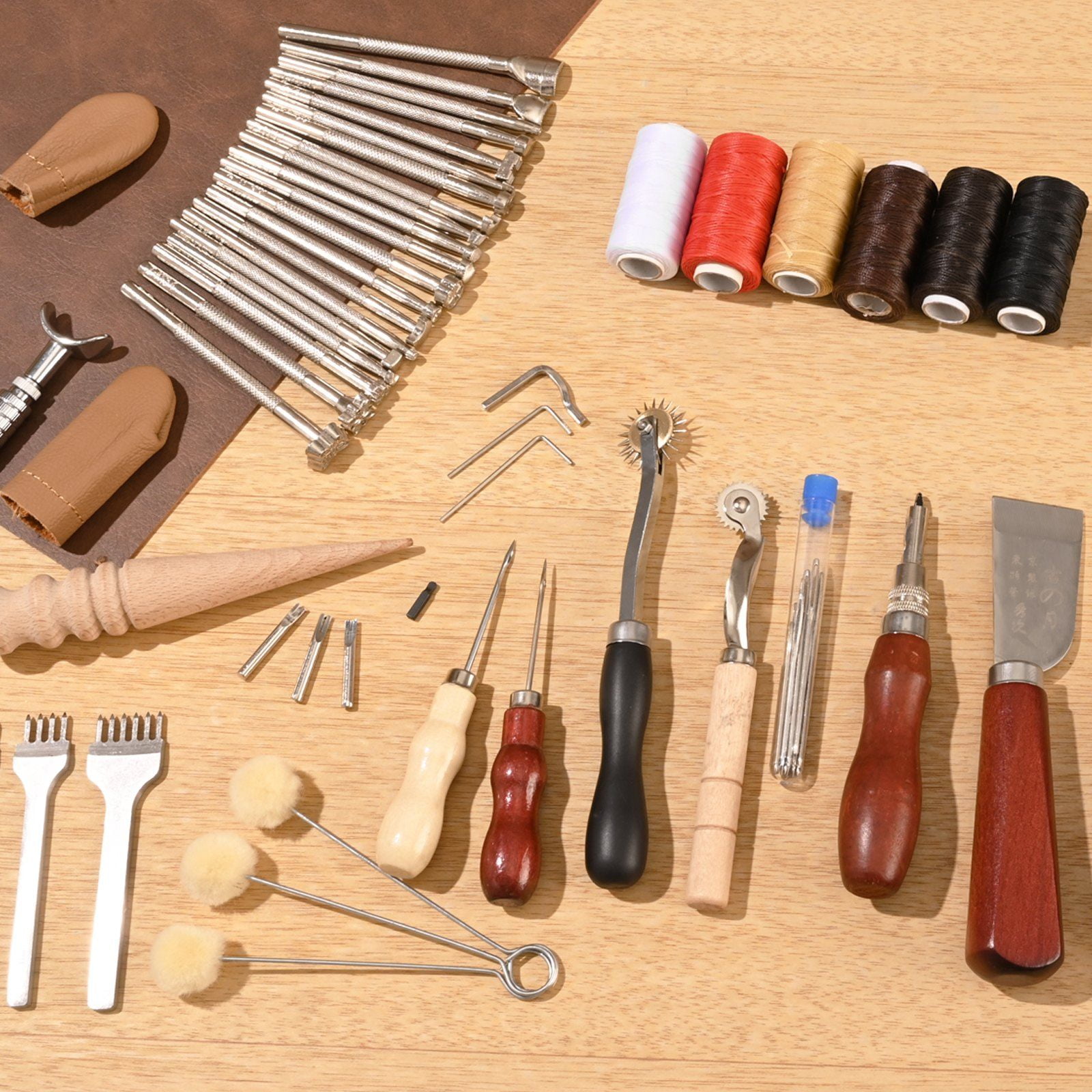 72-Piece Leather Working Set - Essential Stamping, Punching, Engraving & Sewing Tools for Beginners & Pros