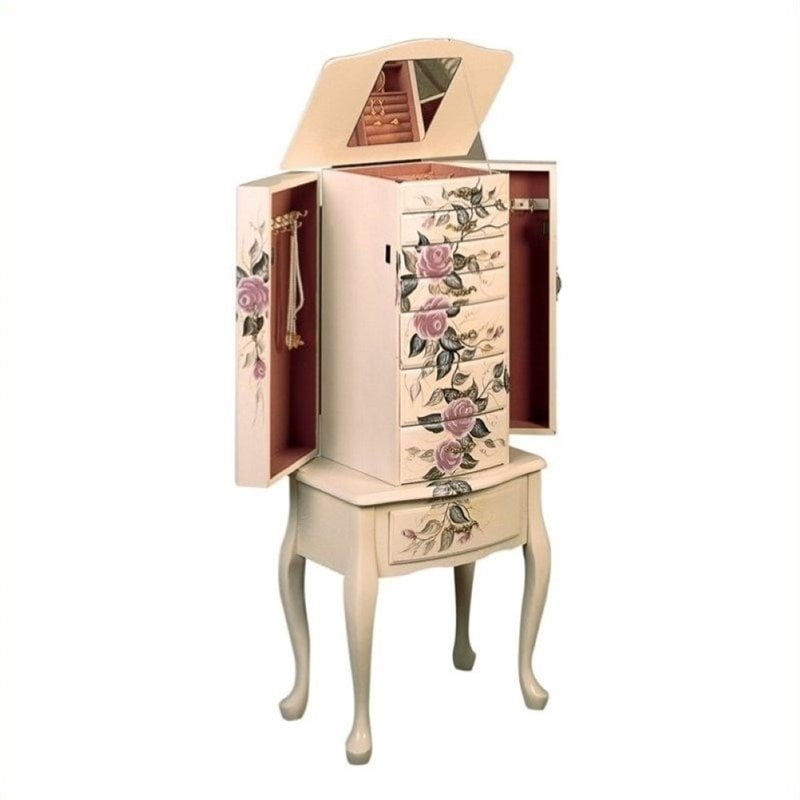 Bowery Hill 7 Drawer Hand Painted Jewelry Armoire in Beige Walmart Canada