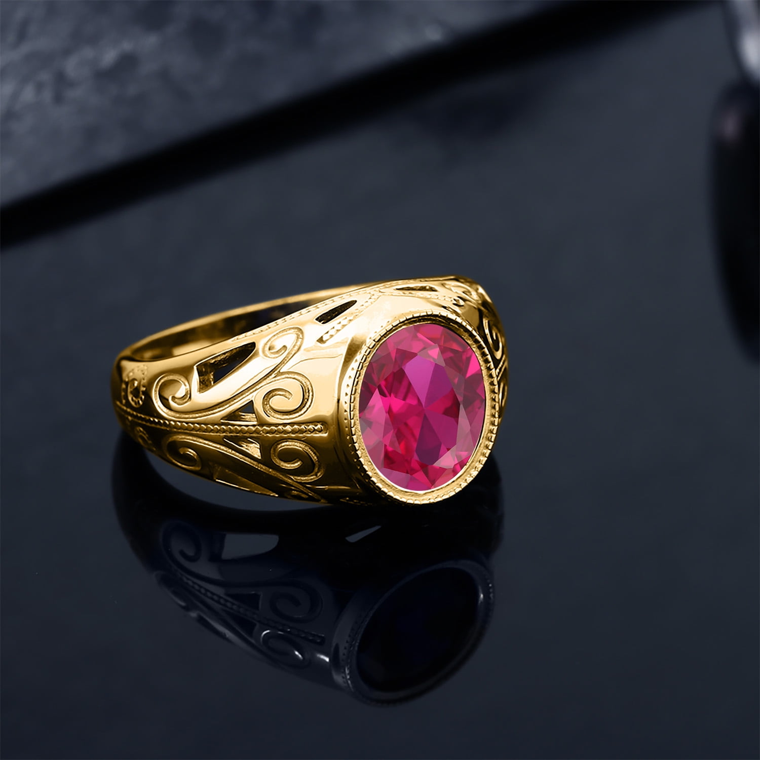 Mens Oval Created Ruby Ring Ct Gemstone in Angola Ubuy